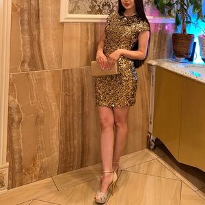 Zara Gold Sequin bodycon cocktail Dress for parties S